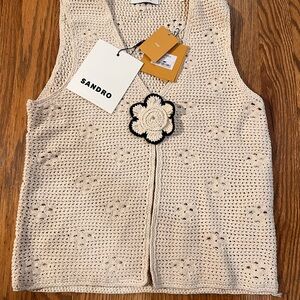 Sandro Beige Crochet Sleeveless Blouse